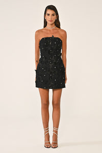 ÇİÇEK DETAYLI MİNİ PARTY ELBİSESİ