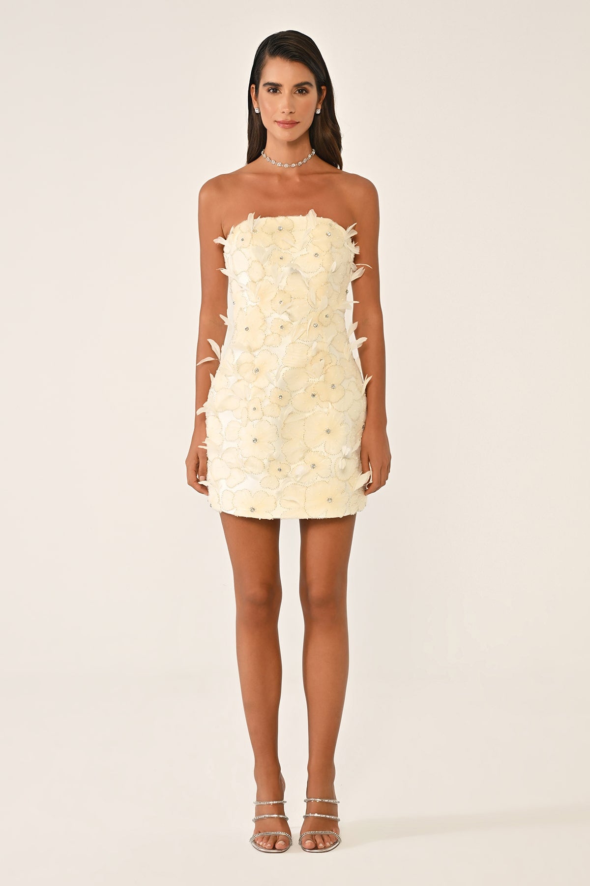 ÇİÇEK DETAYLI MİNİ PARTY ELBİSESİ