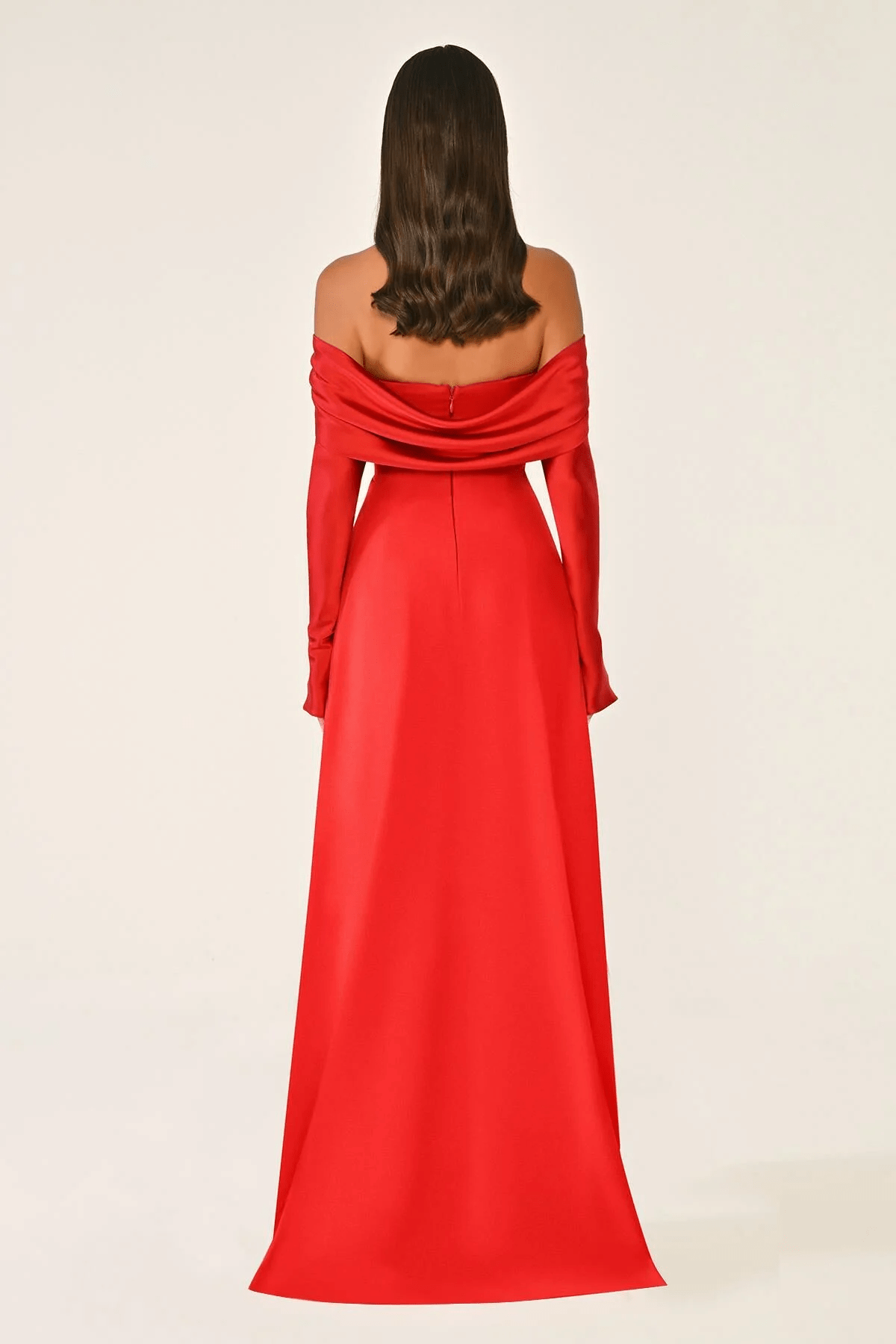 DEGAJE YAKA DETAYLI  KLOŞ  KESİM  KOLLU UZUN ABİYE ELBİSE