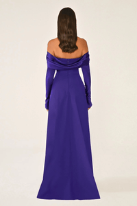 DEGAJE YAKA DETAYLI  KLOŞ  KESİM  KOLLU UZUN ABİYE ELBİSE