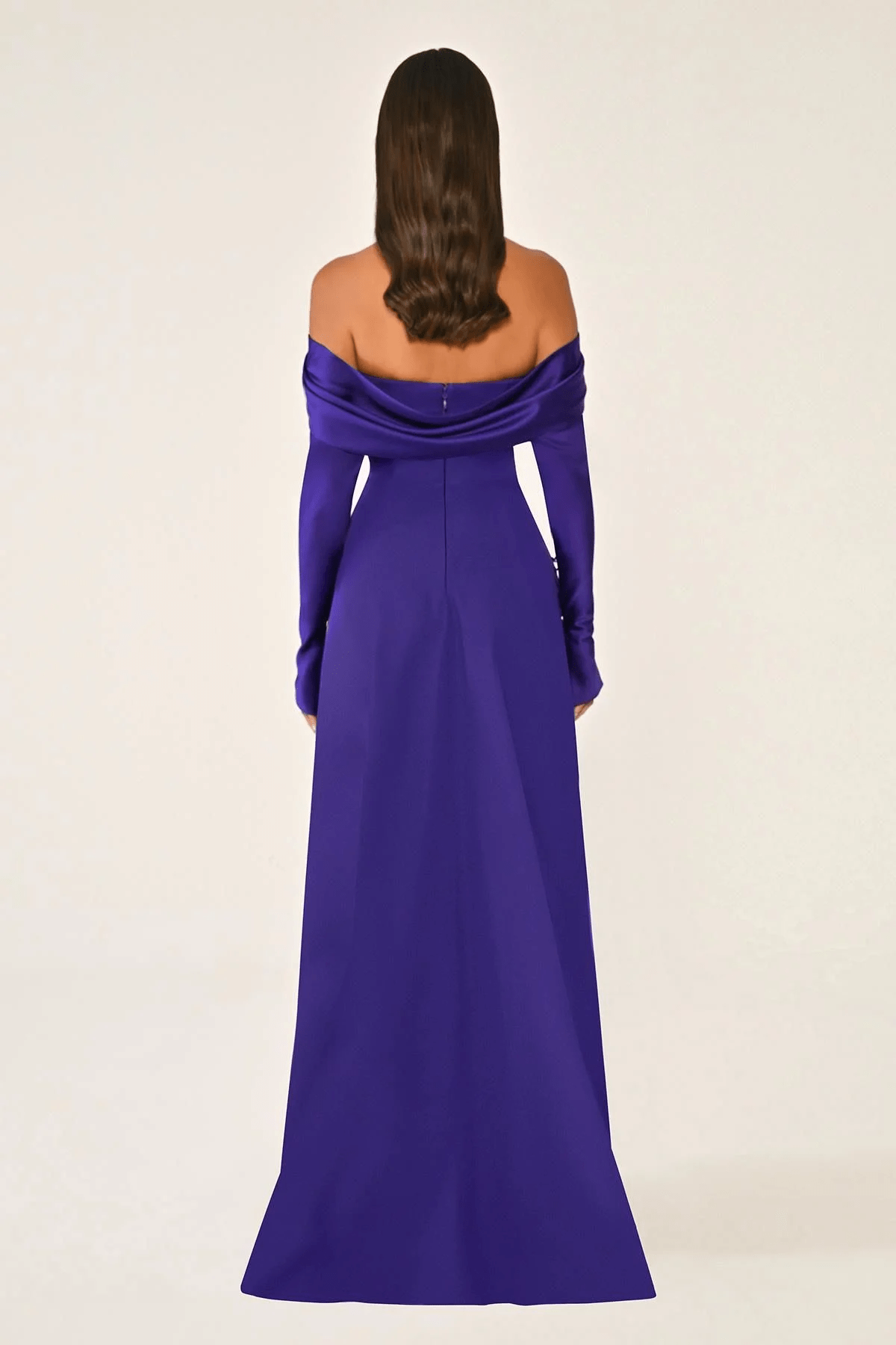 DEGAJE YAKA DETAYLI  KLOŞ  KESİM  KOLLU UZUN ABİYE ELBİSE