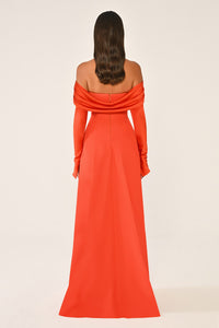 DEGAJE YAKA DETAYLI  KLOŞ  KESİM  KOLLU UZUN ABİYE ELBİSE