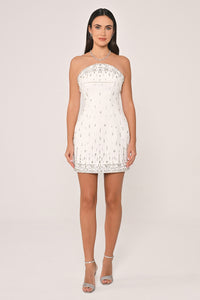 ABİYE STRAPLEZ YAKA TAŞ İŞLEMELİ MİNİ ABİYE ELBİSE