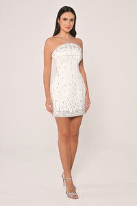 ABİYE STRAPLEZ YAKA TAŞ İŞLEMELİ MİNİ ABİYE ELBİSE