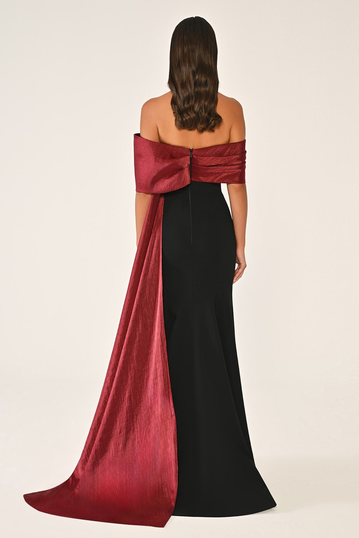 ORGANZE DETAYLI TAŞ İŞLEMELİ KUŞAKLI BALIK UZUN ABİYE ELBİSE