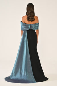 ORGANZE DETAYLI TAŞ İŞLEMELİ KUŞAKLI BALIK UZUN ABİYE ELBİSE