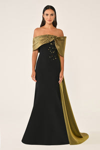 ORGANZE DETAYLI TAŞ İŞLEMELİ KUŞAKLI BALIK UZUN ABİYE ELBİSE