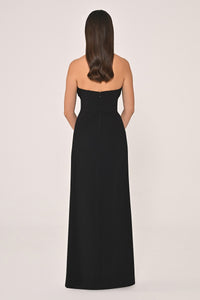 STRAPLEZ BONCUK İŞLEMELİ YIRTMAÇLI UZUN ABİYE ELBİSE