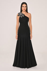 OMUZ ÇİÇEK DETAYLI UZUN ABİYE ELBİSE