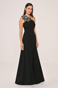 OMUZ ÇİÇEK DETAYLI UZUN ABİYE ELBİSE