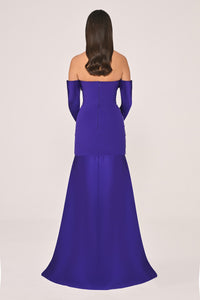 STRAPLEZ TAŞ İŞLEMELİ KOL DETAYLI UZUN ABİYE ELBİSE