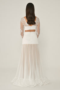 LEZ DANTEL SATEN BAGLAMALI TRANSPARAN ETEGİ ŞİFON UZUN ABİYE ELBİSE