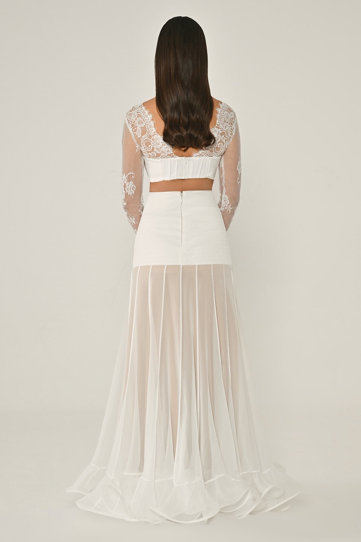 LEZ DANTEL SATEN BAGLAMALI TRANSPARAN ETEGİ ŞİFON UZUN ABİYE ELBİSE