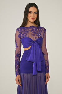 LEZ DANTEL SATEN BAGLAMALI TRANSPARAN ETEGİ ŞİFON UZUN ABİYE ELBİSE