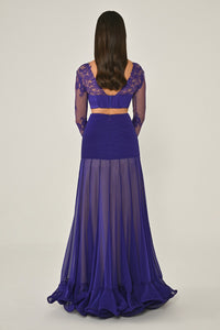 LEZ DANTEL SATEN BAGLAMALI TRANSPARAN ETEGİ ŞİFON UZUN ABİYE ELBİSE