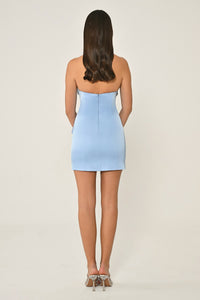 HALTER YAKA İŞLEMELİ SATEN KISA ABİYE ELBİSE