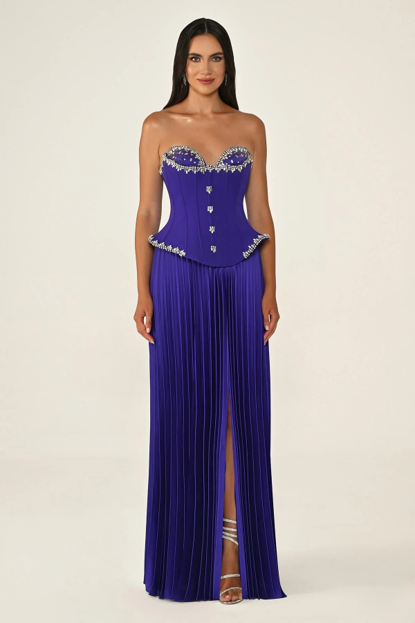 TAŞLI BÜSTİYER ETEGİ SATEN PİLİSELİ ABİYE