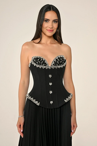 TAŞLI BÜSTİYER ETEGİ SATEN PİLİSELİ ABİYE