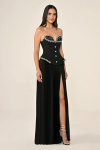 TAŞLI BÜSTİYER ETEGİ SATEN PİLİSELİ ABİYE