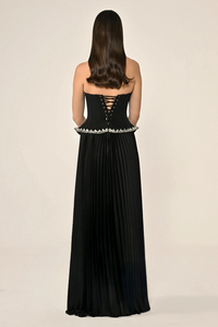 TAŞLI BÜSTİYER ETEGİ SATEN PİLİSELİ ABİYE