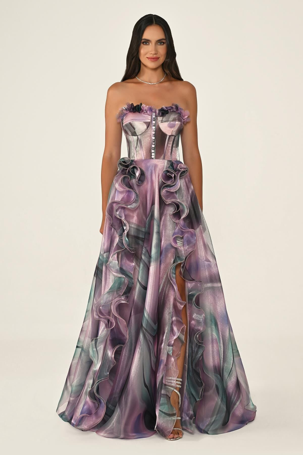 KORSE KALP YAKA STRAPLEZ YIRTMAÇLI ABİYE