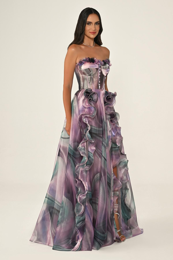 KORSE KALP YAKA STRAPLEZ YIRTMAÇLI ABİYE