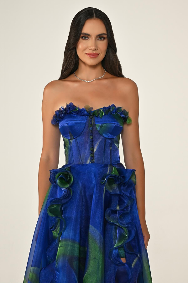 KORSE KALP YAKA STRAPLEZ YIRTMAÇLI ABİYE