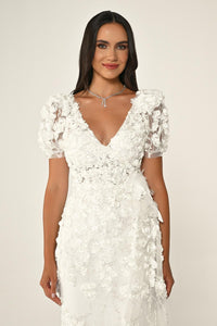 KARPUZ KOLLU 3 BOYUT ÇİÇEK AKSESUARLI UZUN ABİYE ELBİSE