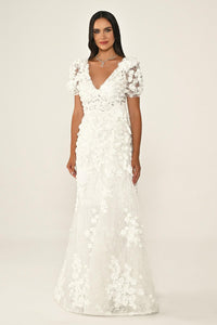 KARPUZ KOLLU 3 BOYUT ÇİÇEK AKSESUARLI UZUN ABİYE ELBİSE