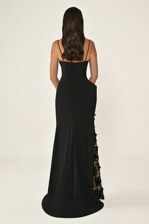 İNCE ASKILI VOLAN DETAYLI YIRTMAÇLI ABİYE