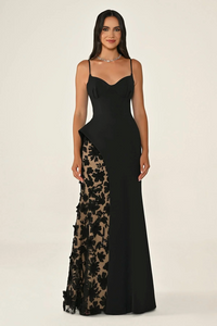 İNCE ASKILI VOLAN DETAYLI YIRTMAÇLI ABİYE