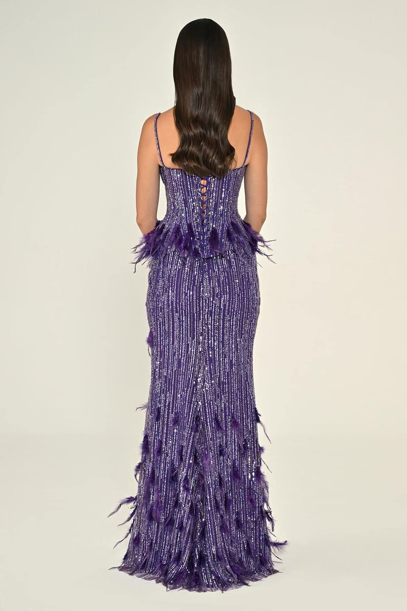 İNCE ASKILI PAYETLİ UZUN ABİYE ELBİSE