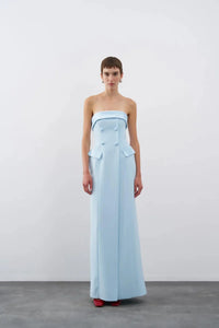 CEP KAPAKLI DÜGME DETAYLI UZUN ABİYE ELBİSE