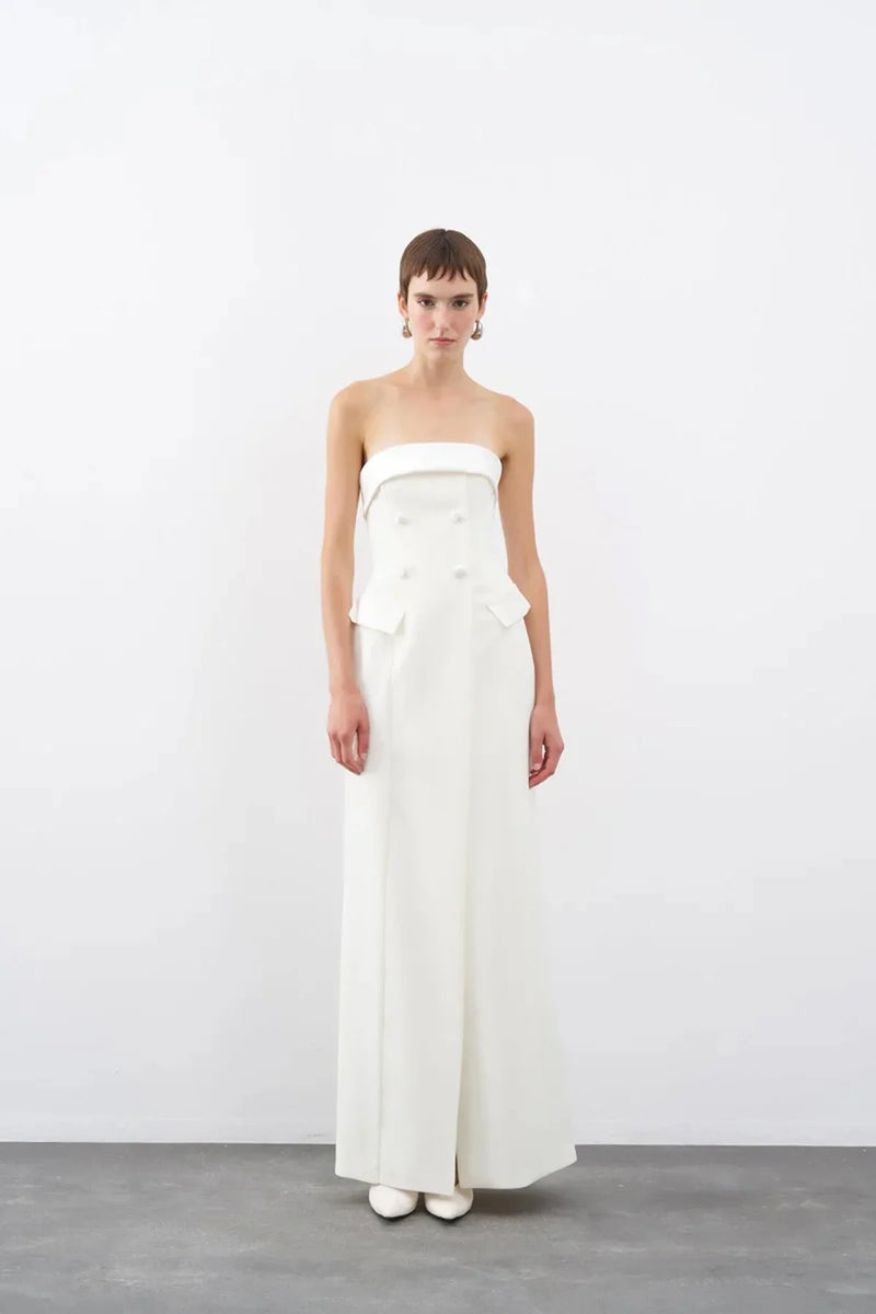 CEP KAPAKLI DÜGME DETAYLI UZUN ABİYE ELBİSE