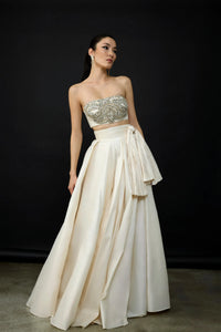 KADIN STRAPLEZ CROP TAŞ İŞLEMELİ UZUN ABİYE ELBİSE