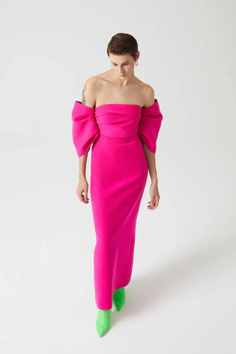 KADIN STRAPLEZ BALON KOL ABİYE ELBİSE